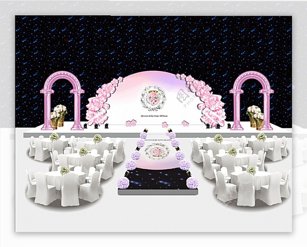 粉紫色婚礼现场效果图图片