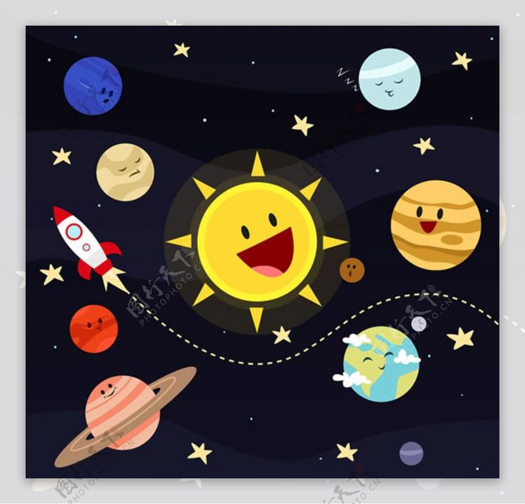 卡通太阳系星球矢量素材下载