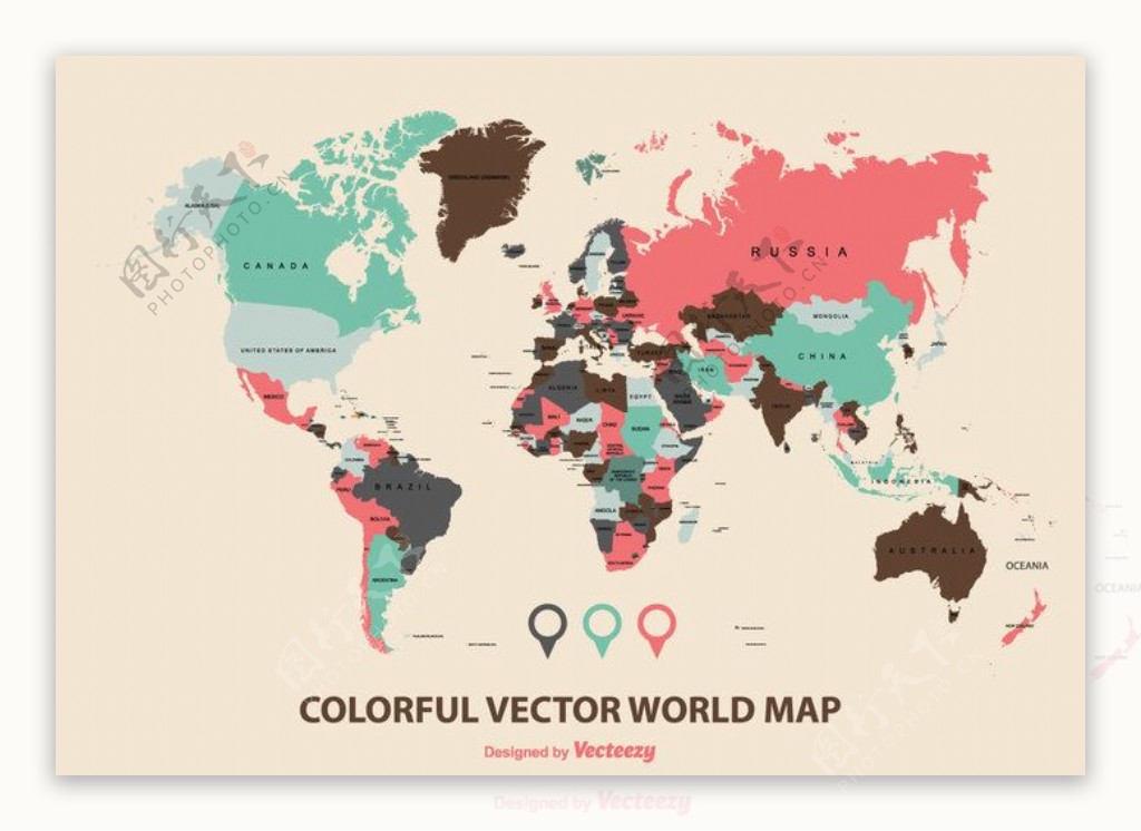 多彩世界地图矢量