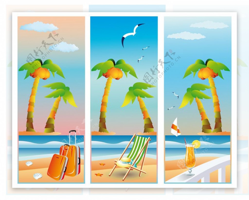 卡通椰树沙滩海报设计图片
