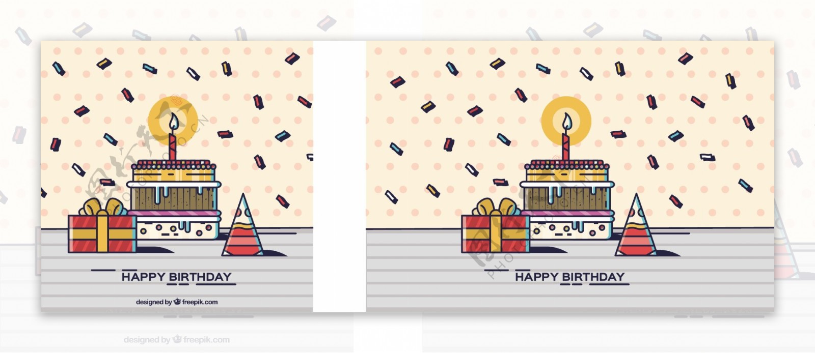 生日背景与线性风格的蛋糕和糖果