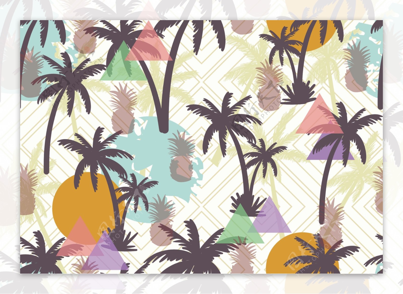 手绘清新夏季椰树背景素材