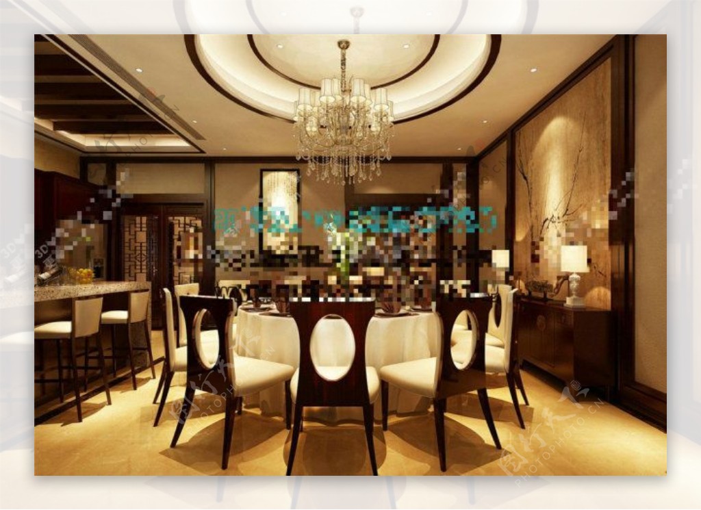 中式餐厅模型客厅装饰