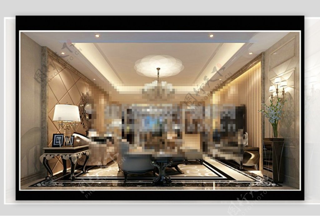 豪华室内客厅空间3D模型下载