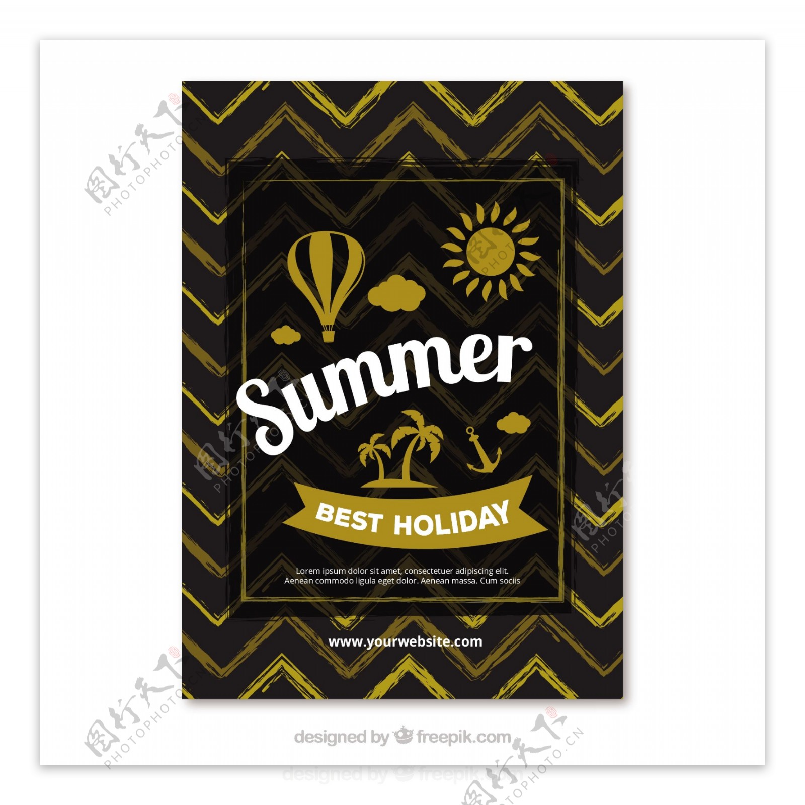 金色抽象元素黑色夏天卡片背景