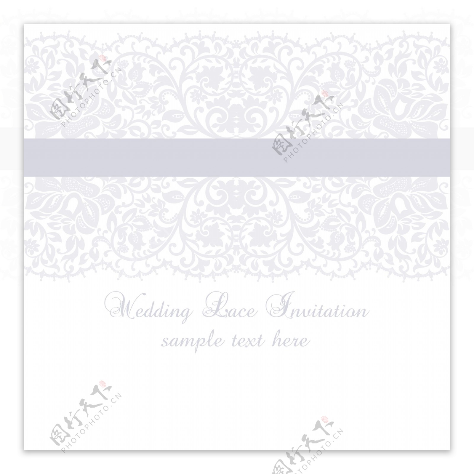 淡紫色婚礼花边邀请卡模板矢量素材