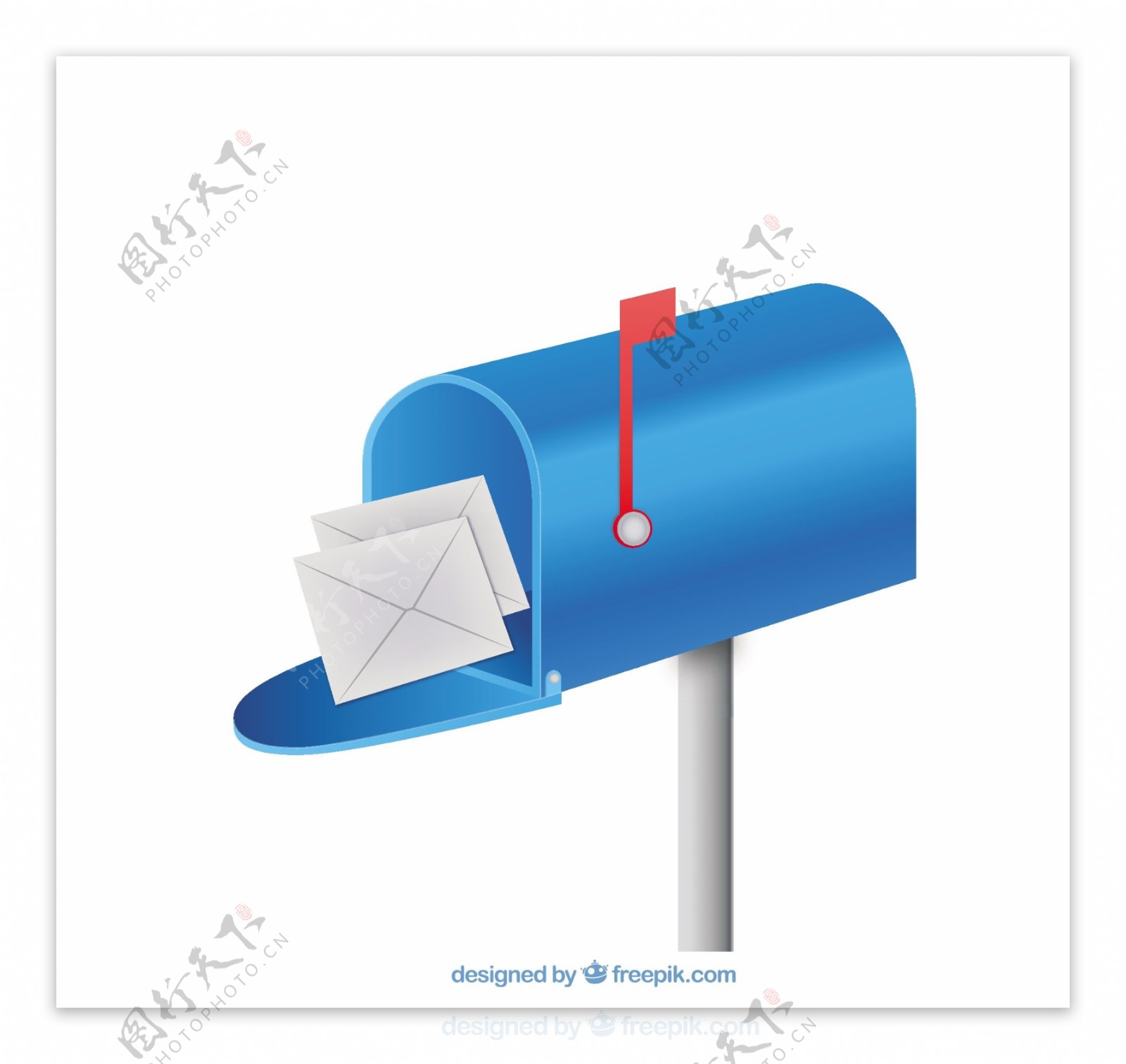 蓝色邮箱背景与信封