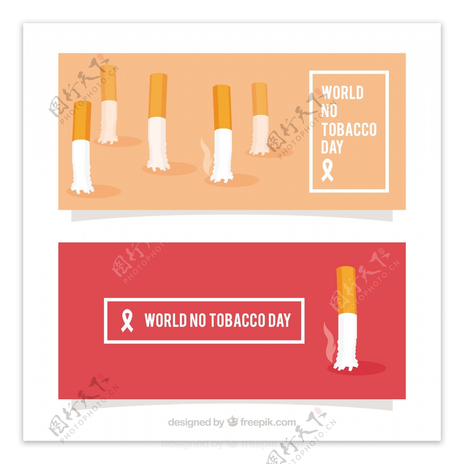 世界无烟日的旗帜与卷烟烟蒂