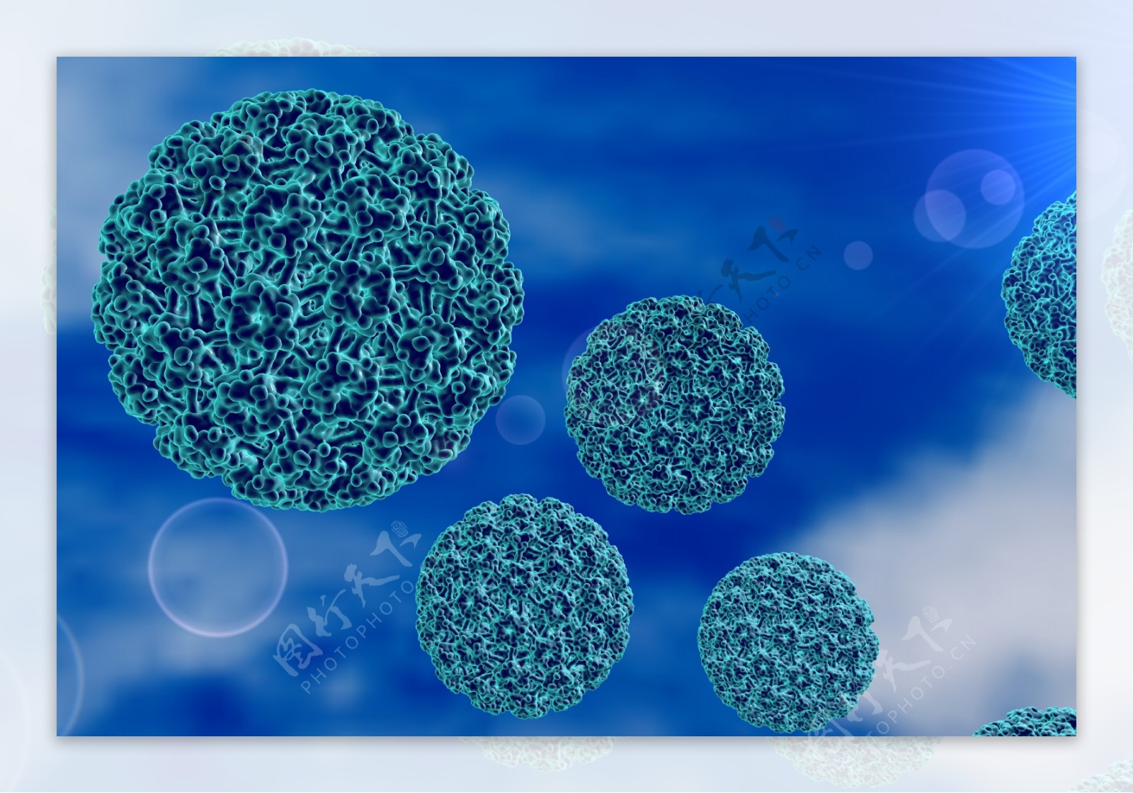 癌细胞病毒蓝色背景图片