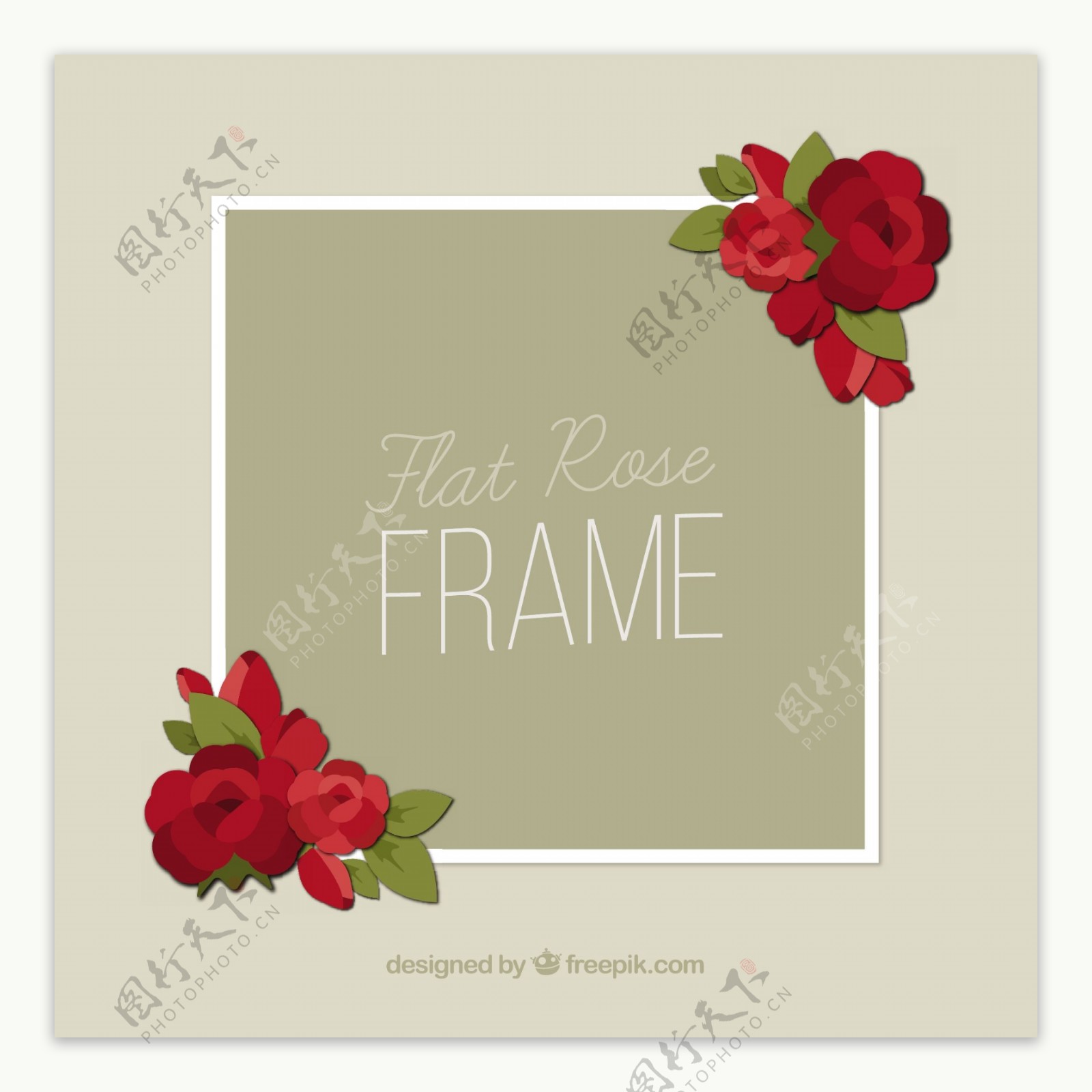 红玫瑰点缀边框花边平面设计素材