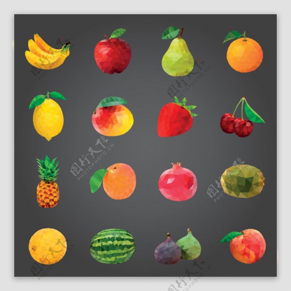 彩色多边形水果图片