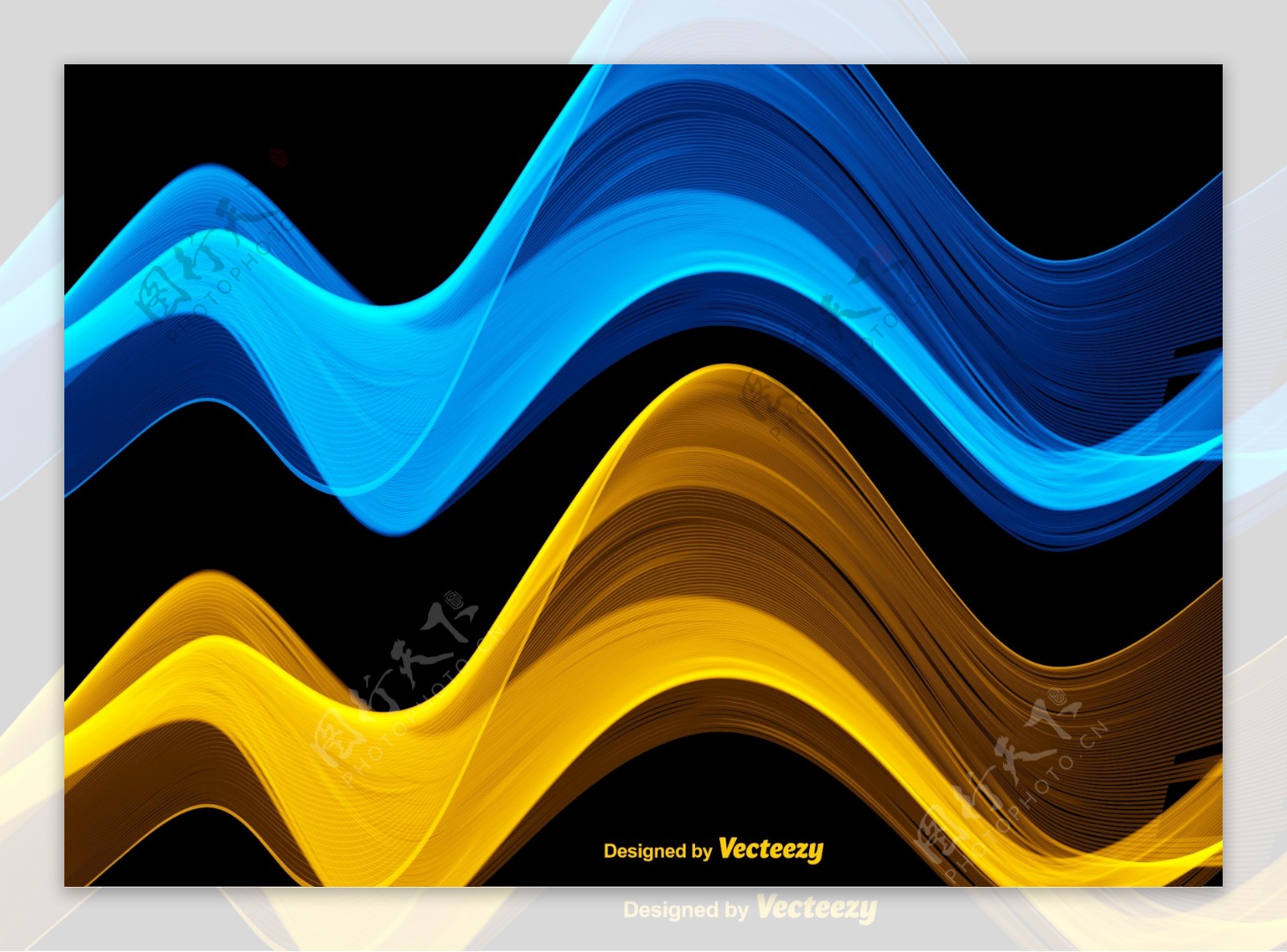 矢量抽象蓝色和黄色的波浪