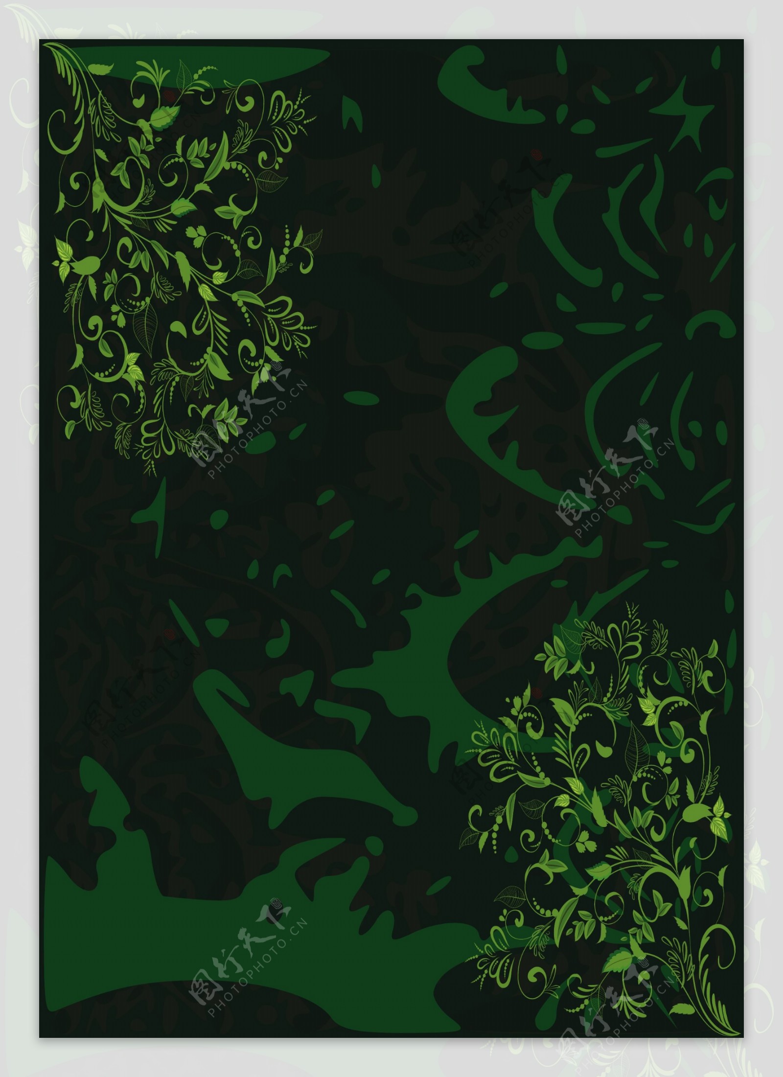 繁荣绿色漩涡花卉背景底图海报图