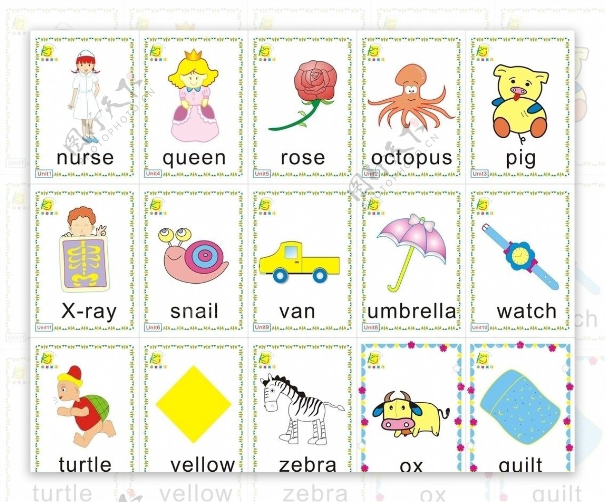 英语单词卡教学幼儿园图片素材-编号28145613-图行天下