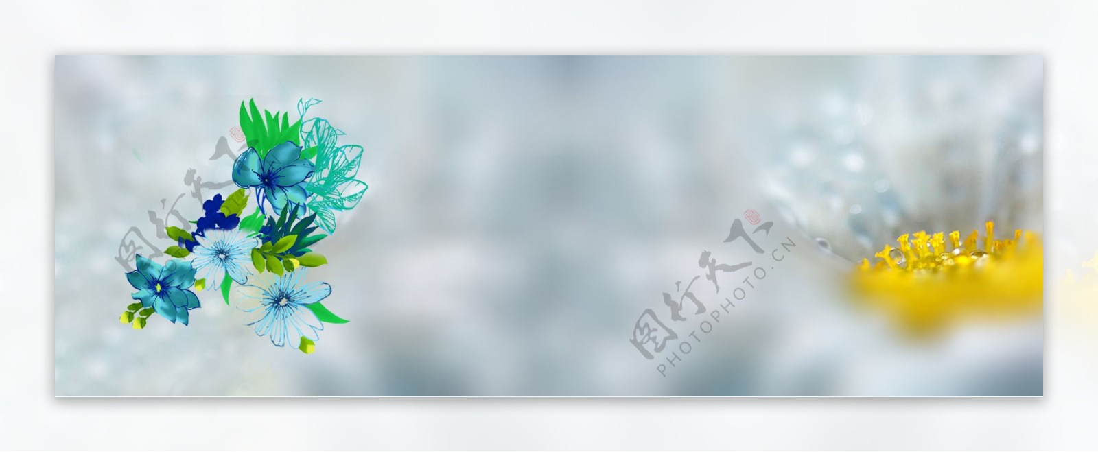 香水花卉水墨画唯美背景banner