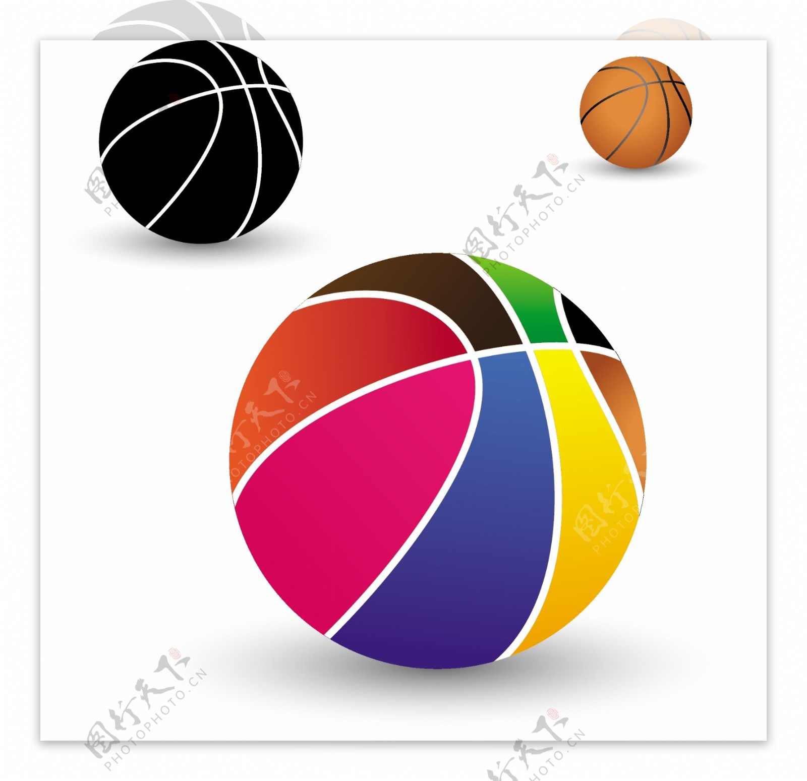 不同颜色的篮球球