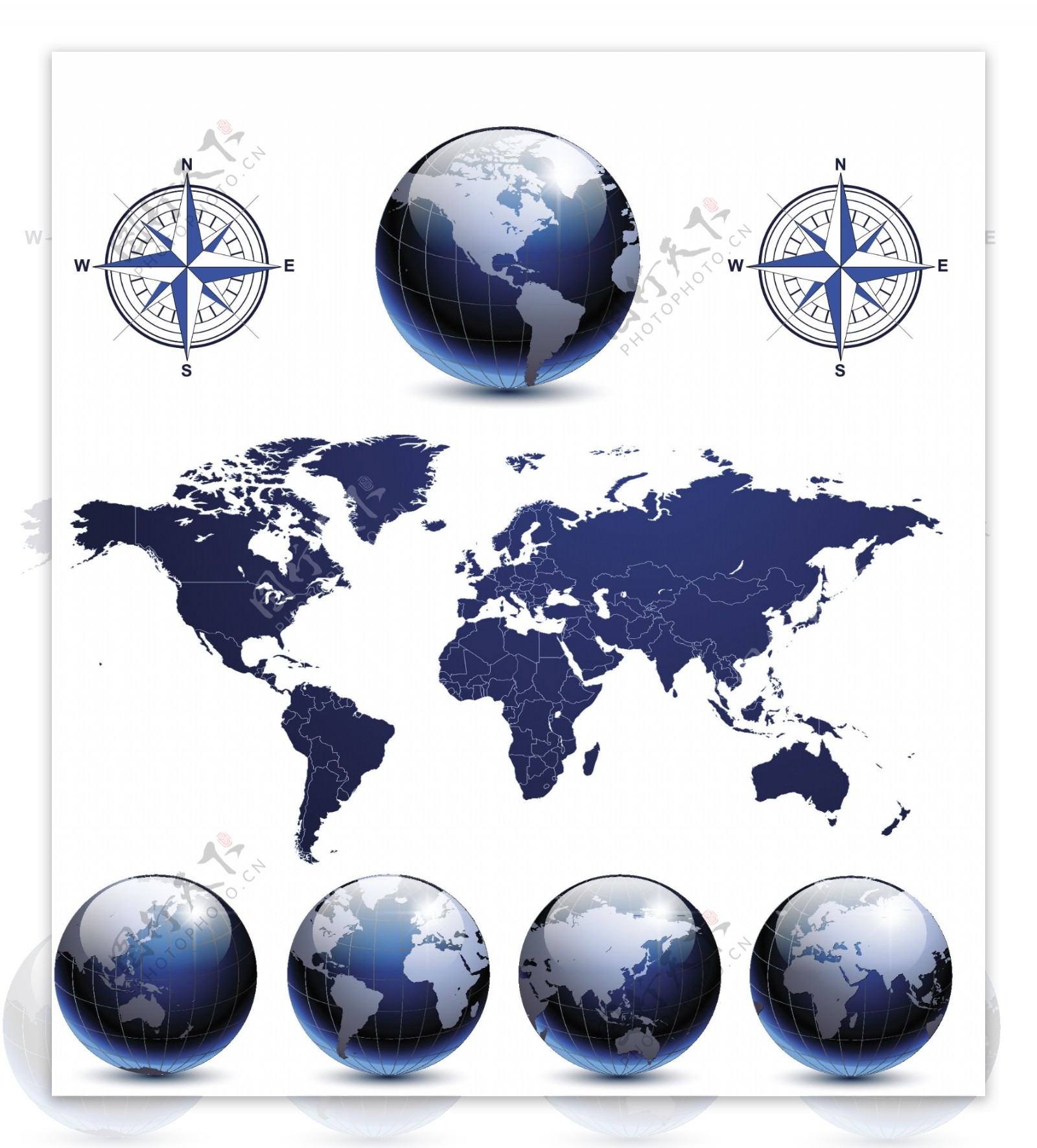 矢量地球地图指南针