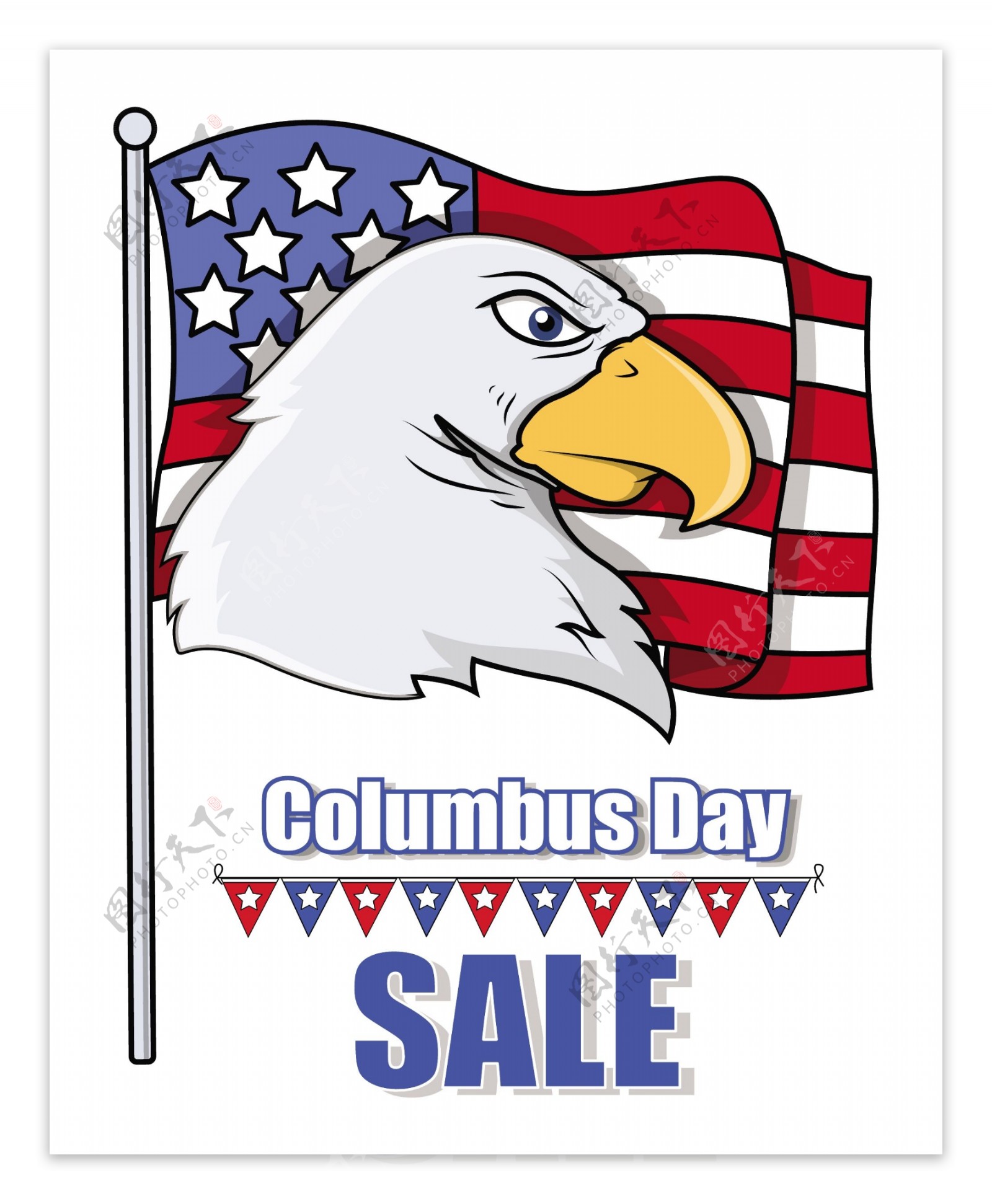 鹰头与哥伦布日销售的旗帜和美国国旗矢量