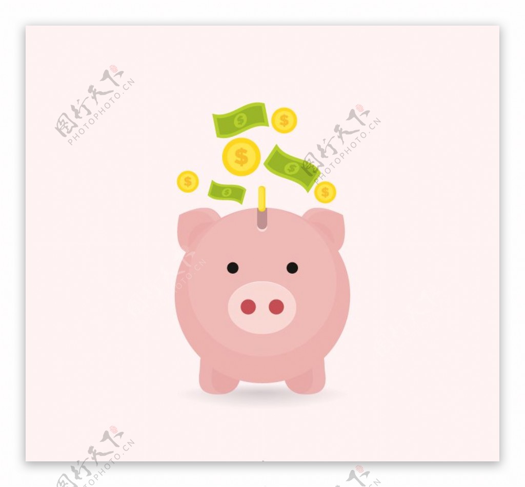 粉色小猪存钱罐矢量素材