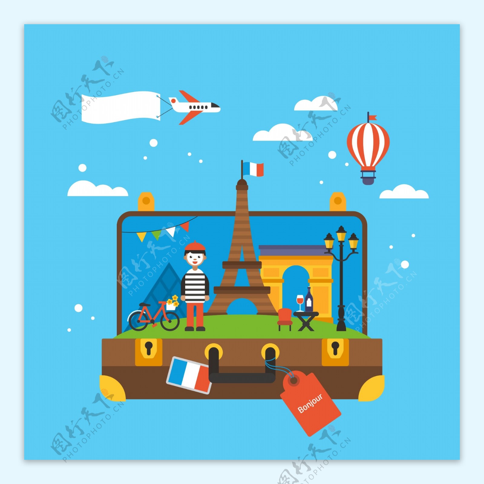 创意法国旅行插画