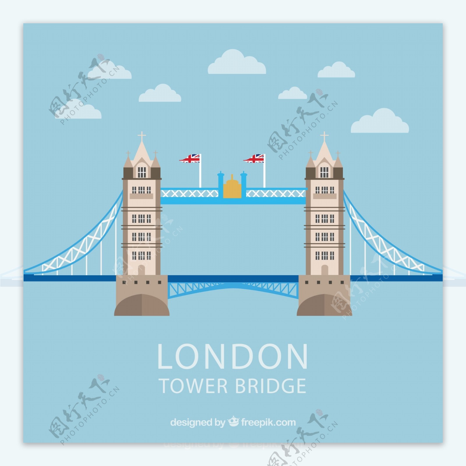 扁平伦敦大桥插画