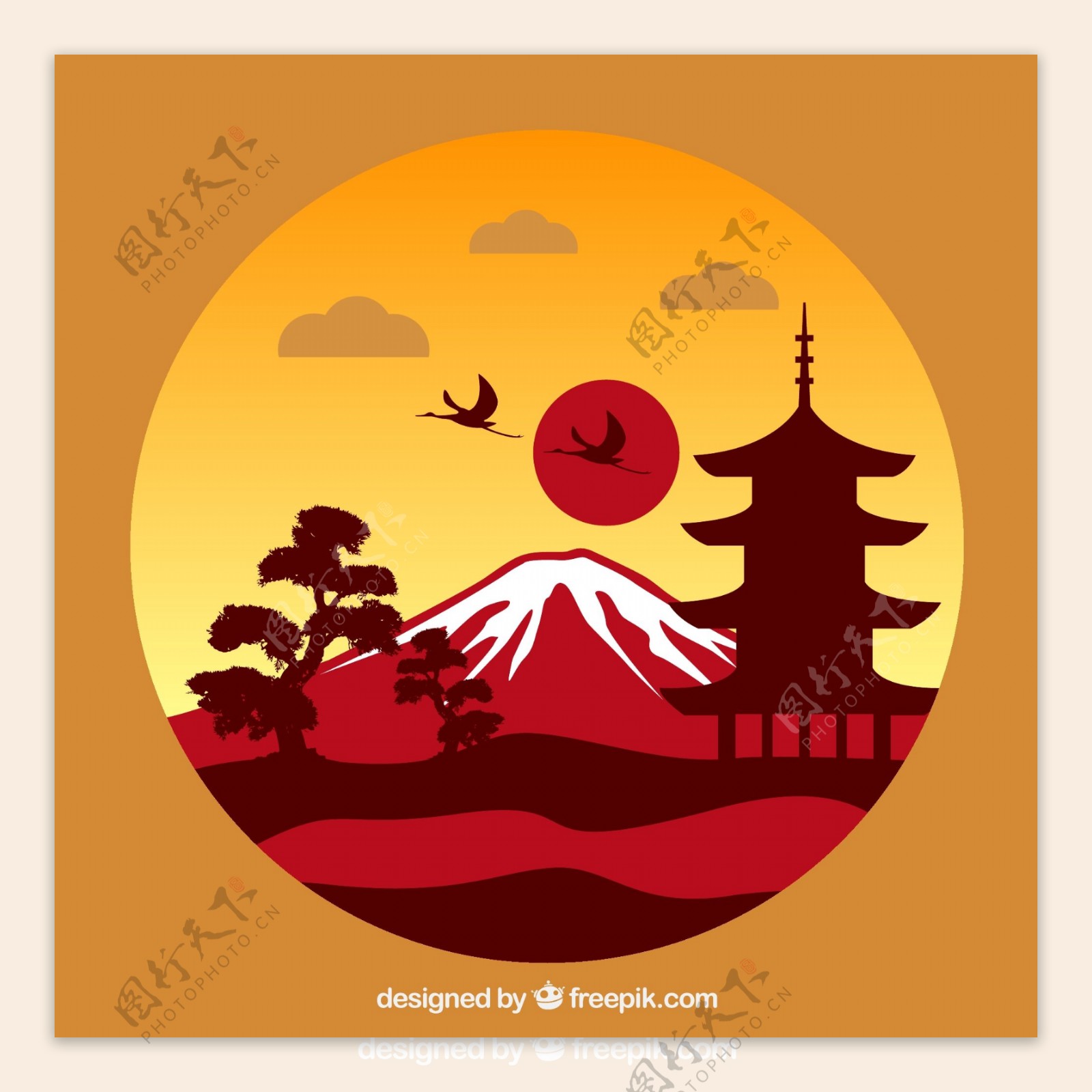 日本风景插画矢量素材图片