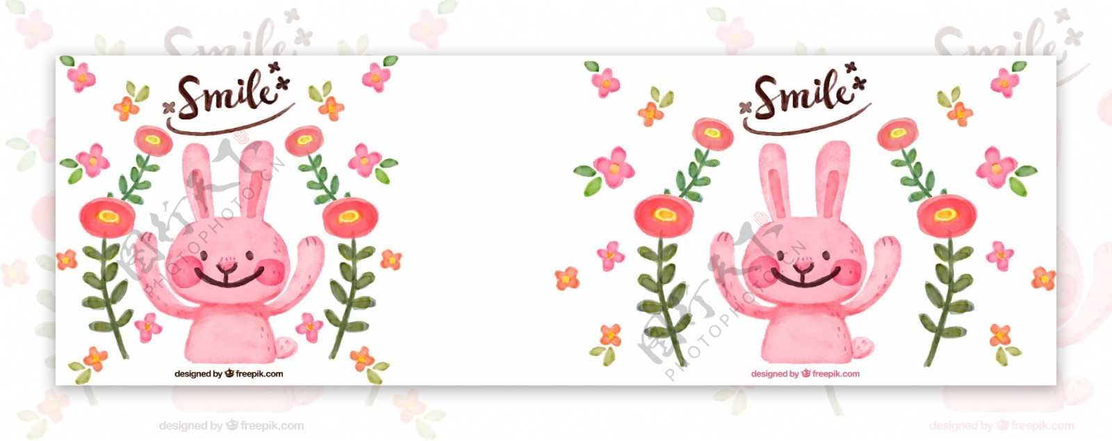 水彩花卉卡通兔子背景