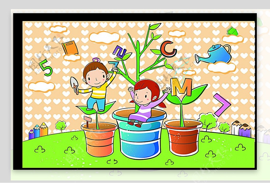 矢量幼儿园学校植树节展板背景图片