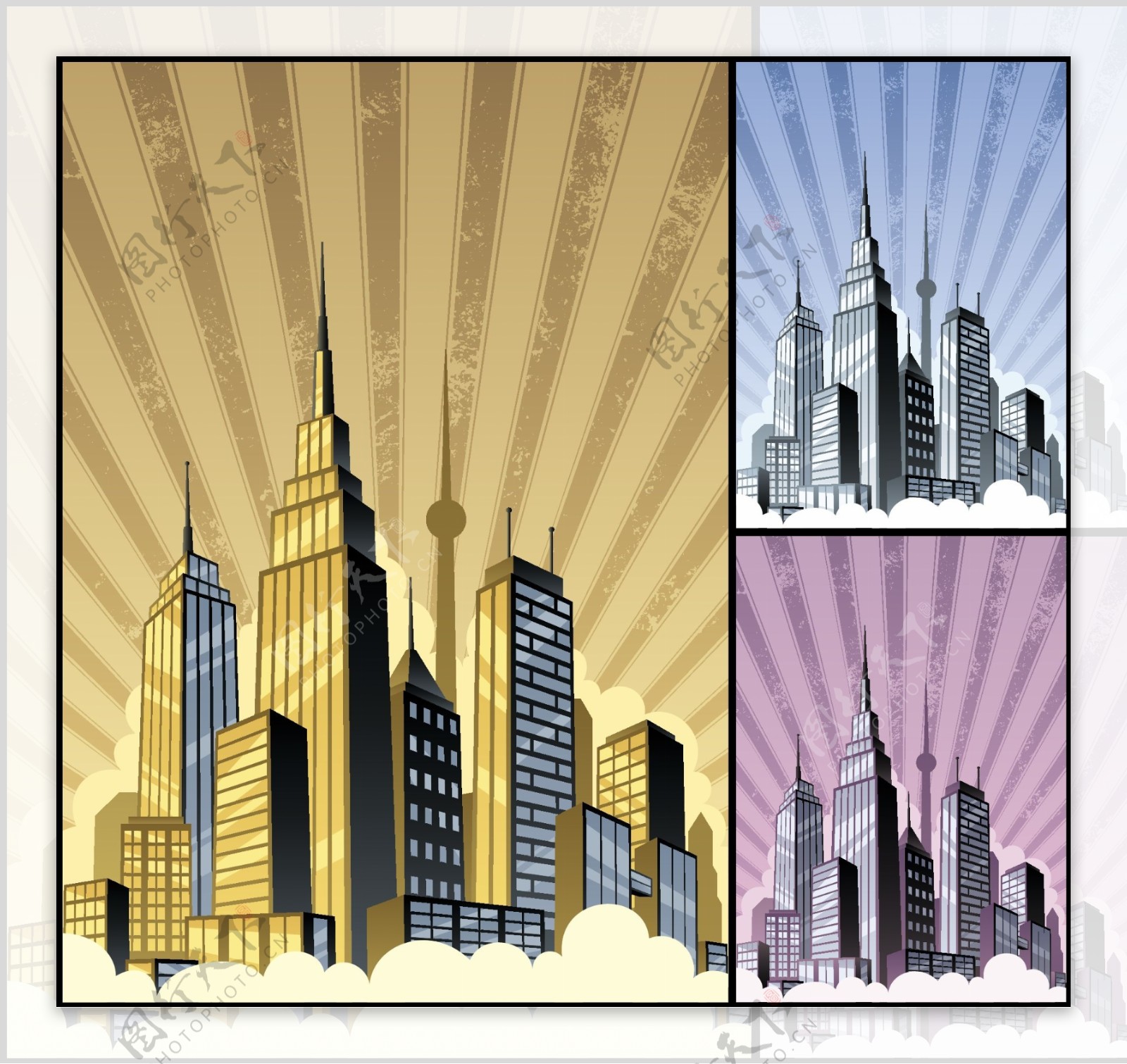 创意高楼城市建筑插画