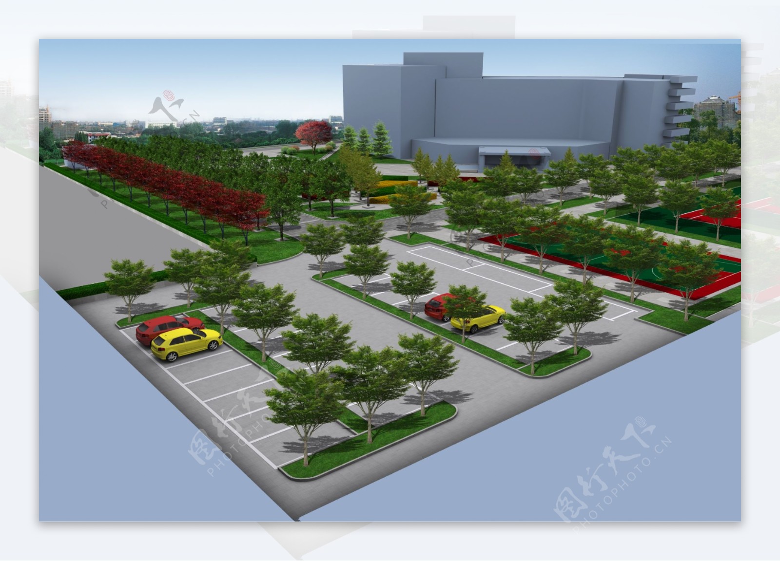 停车场周边绿地绿化改造效果图psd源文件下载