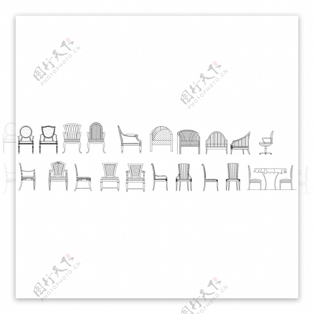 20套椅子CAD立面图