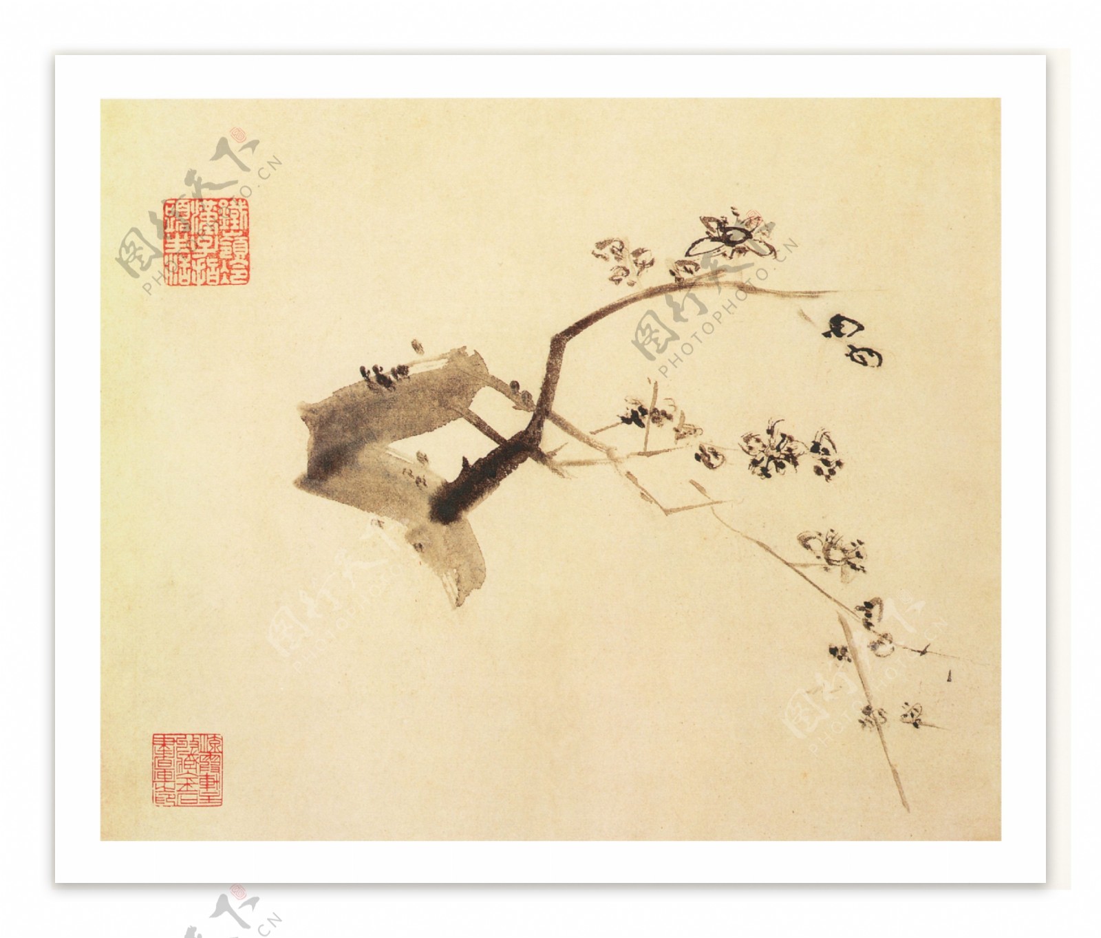 中式古典手绘一支独梅移门创意画