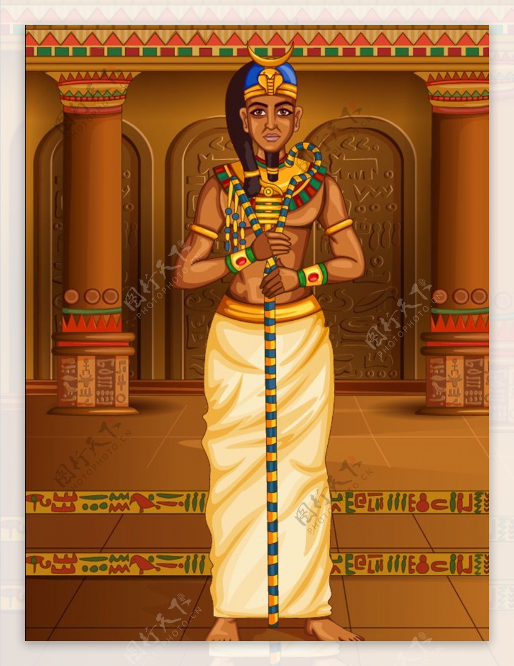站在埃及宫殿中的法老矢量素材