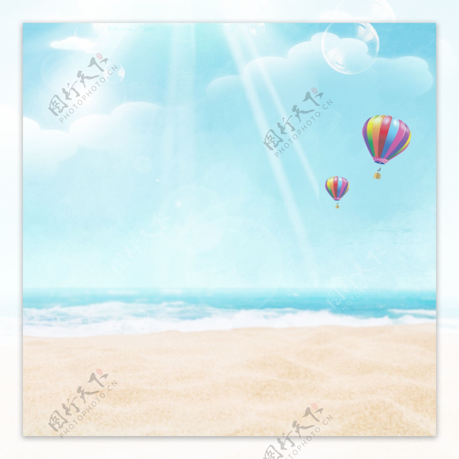 电商夏季海边气球直通车背景