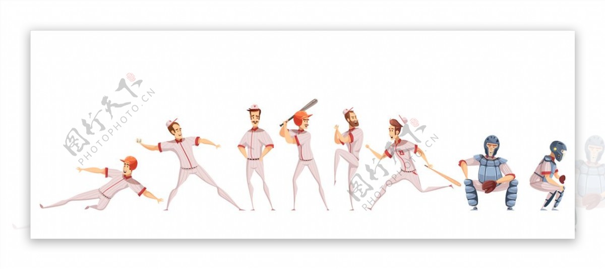 卡通棒球运动员人物动作矢量素材