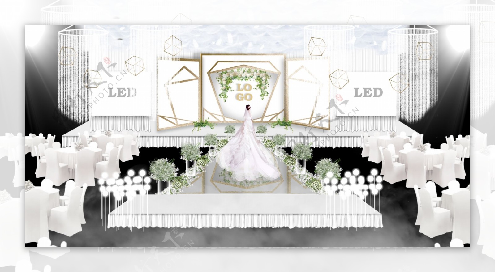 森系梦幻钻石婚礼婚庆现场布置设计白色