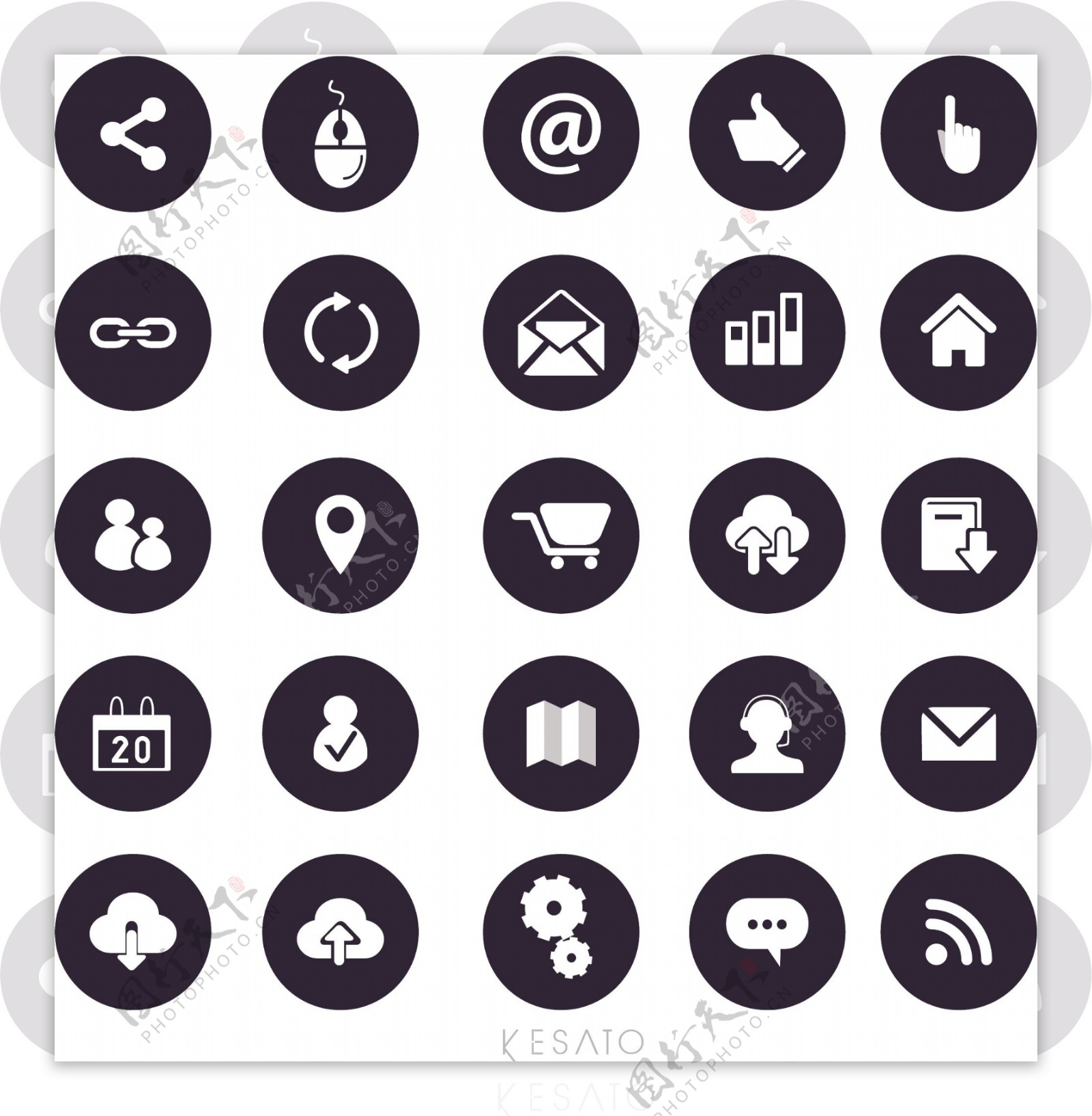 黑色圆形网页UI常用icon图标