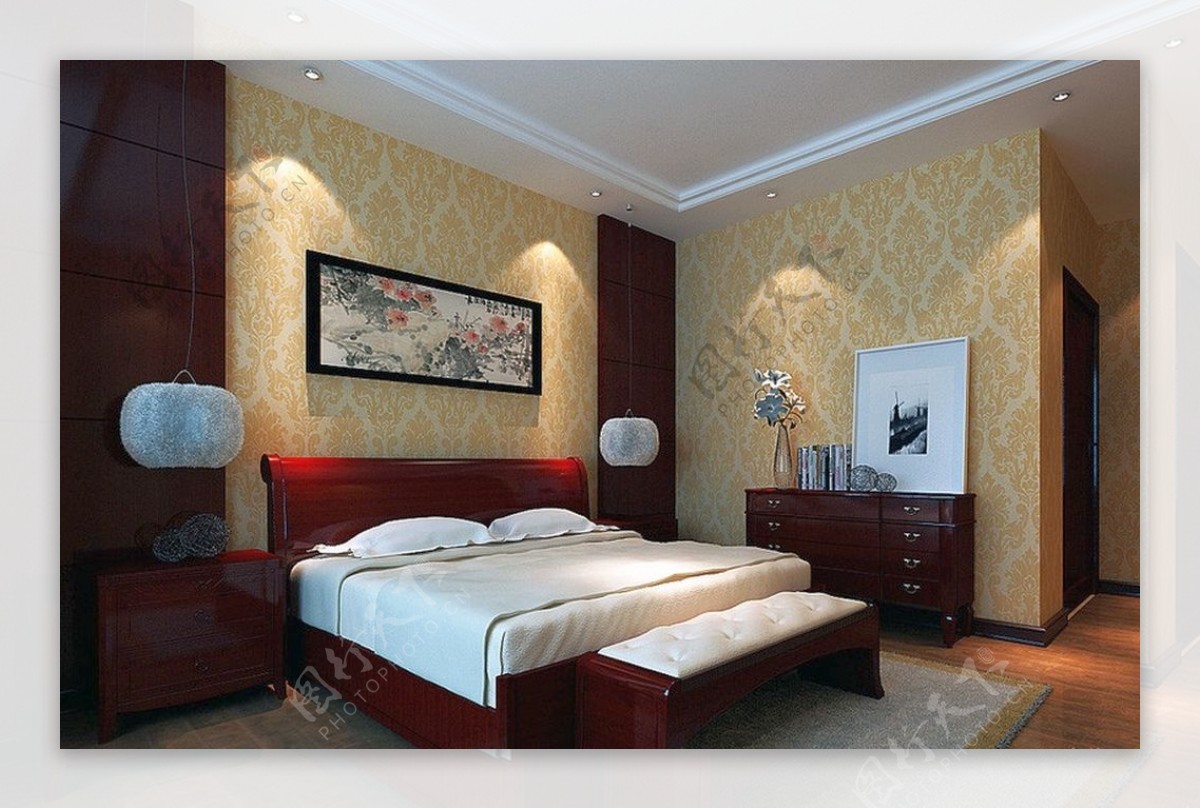 大户型欧式卧室壁纸装修效果图