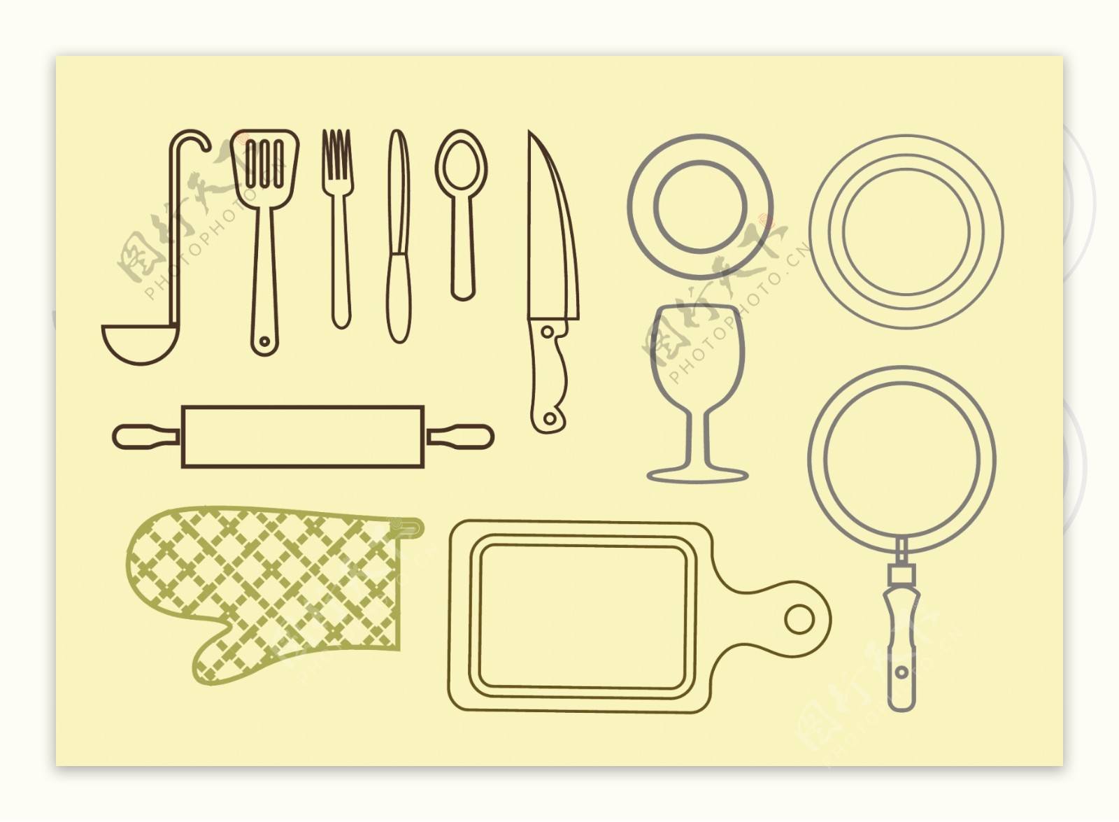 厨房工具线条图