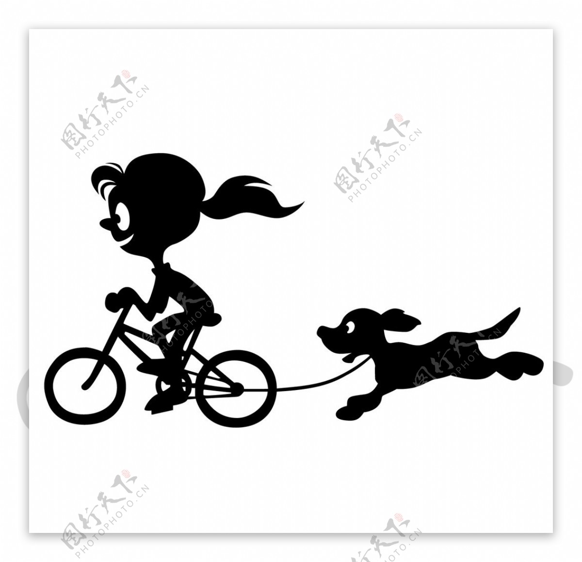 骑着自行车的女孩带着狗