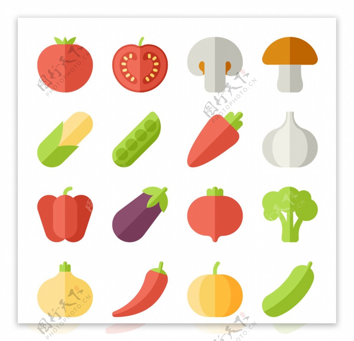 多款扁平化瓜果蔬菜图标矢量素材