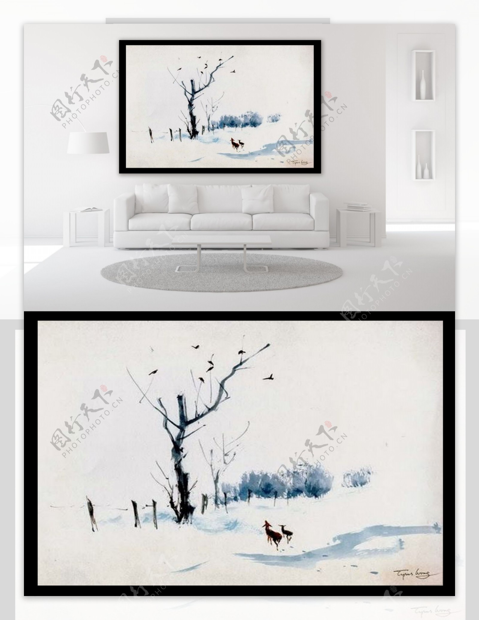 白雪中的小鹿装饰油画