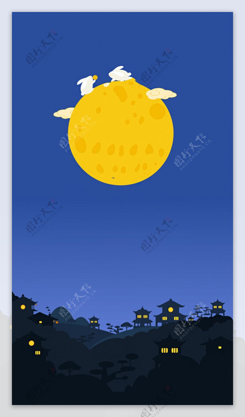 手绘夜空月亮H5背景素材