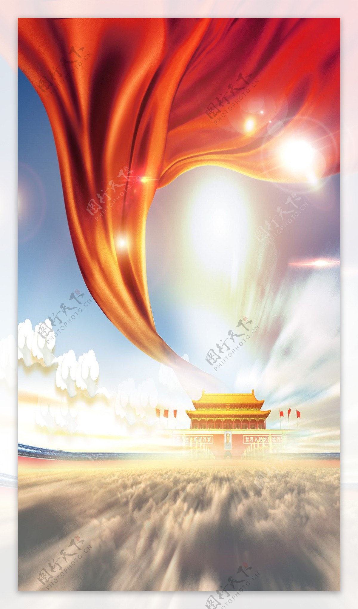 红色丝带天安门国庆海报H5背景素材