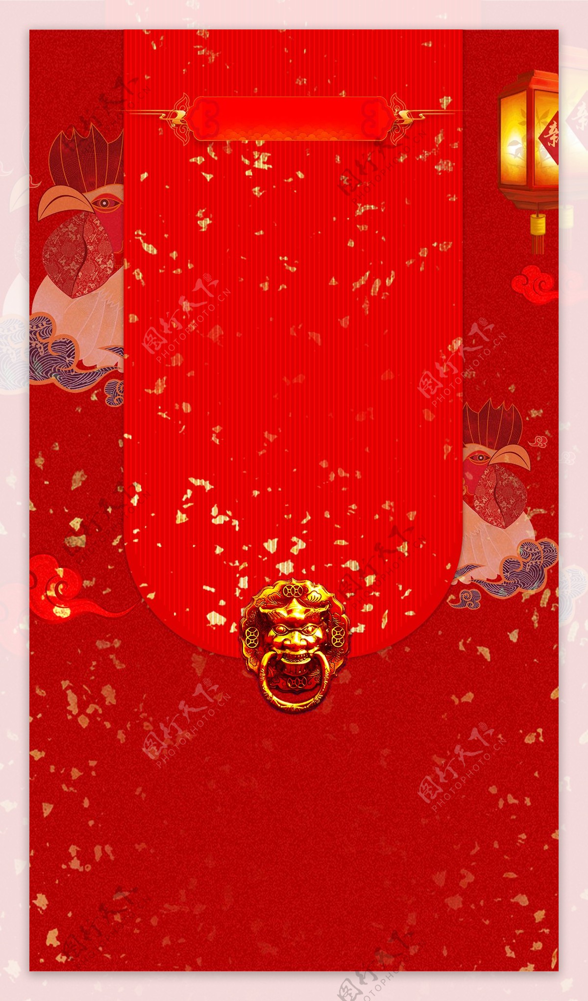 红色灯笼鸡年海报H5背景素材