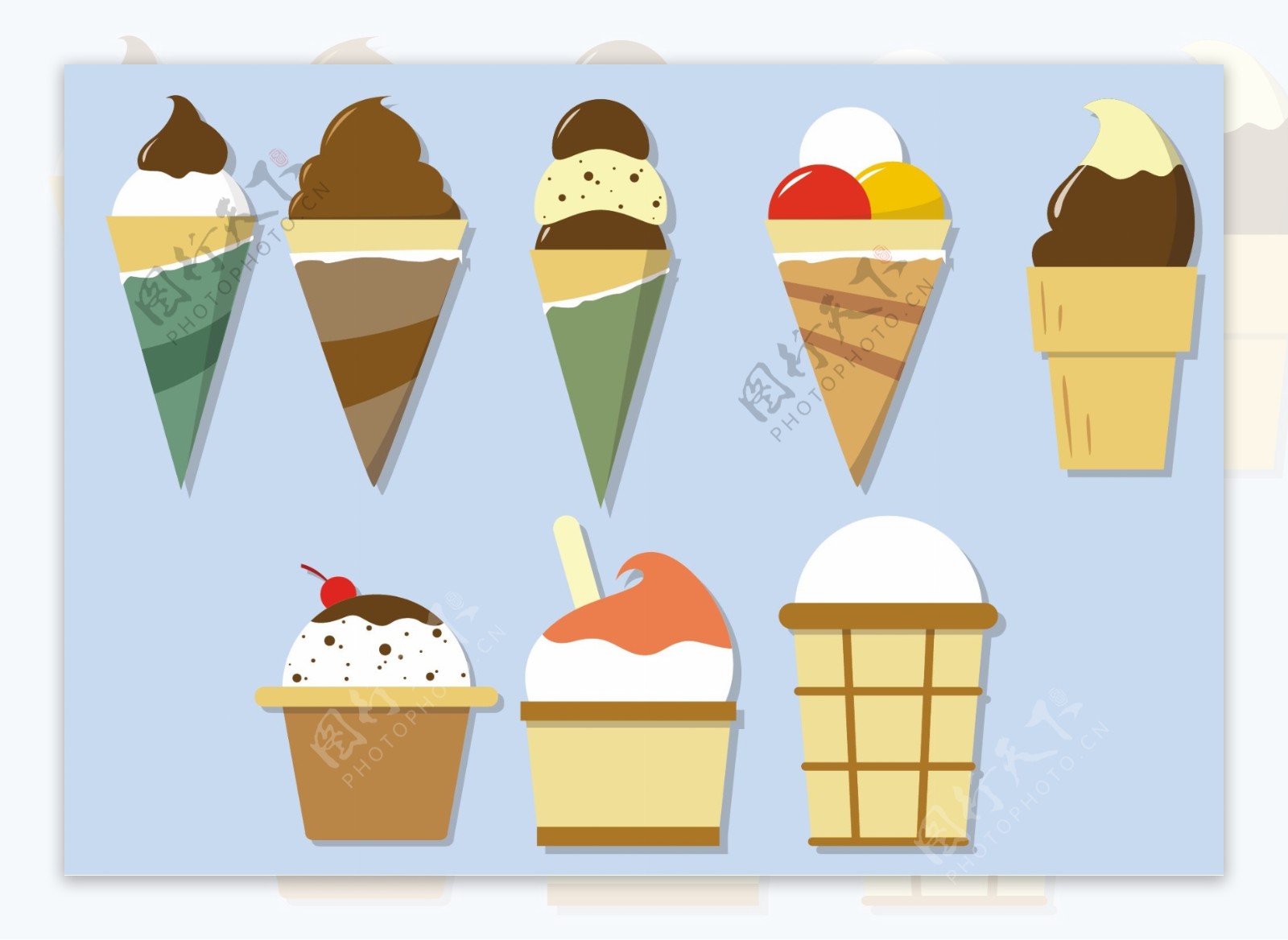 卡通彩色冰淇淋甜筒元素