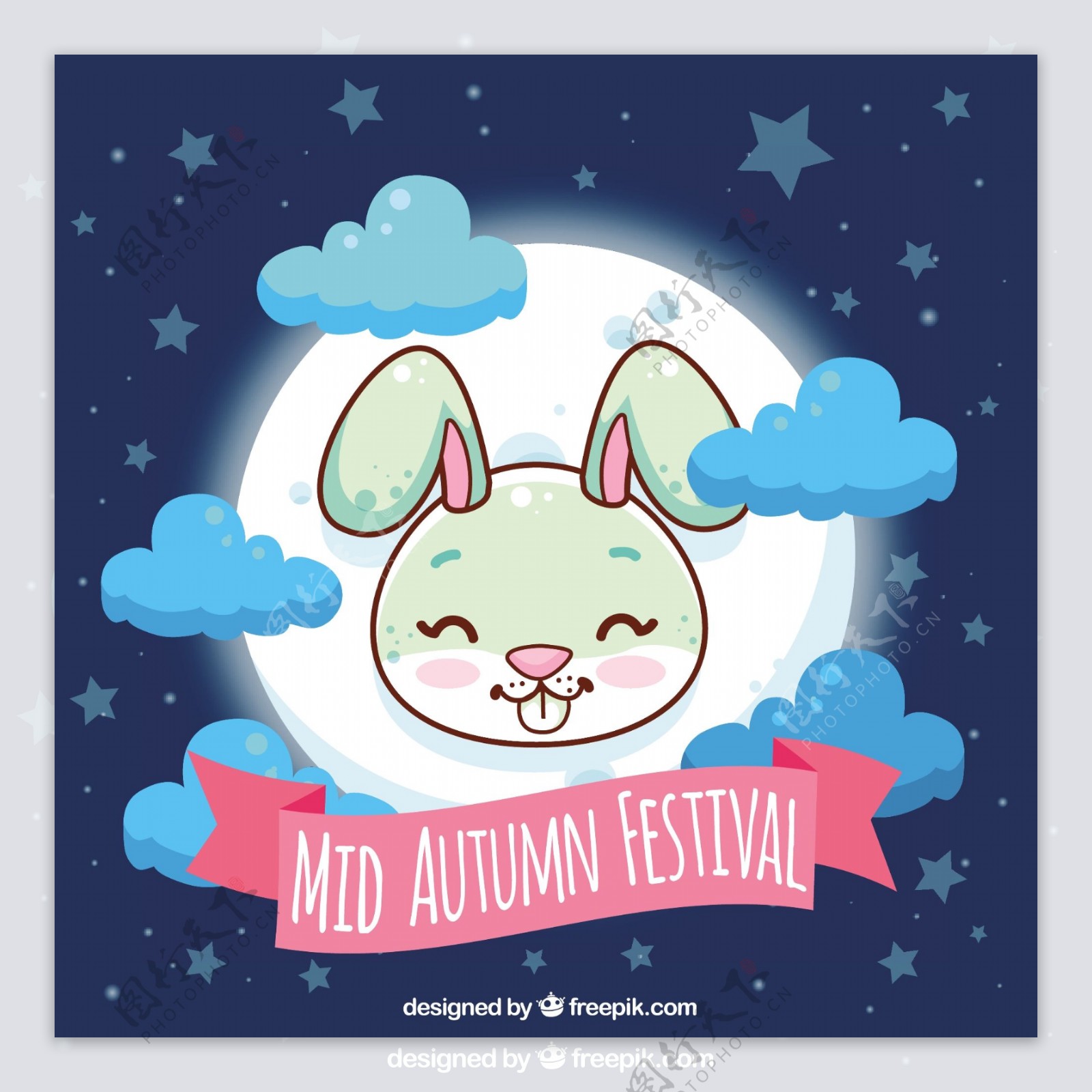 中秋节可爱的场景与兔和满月