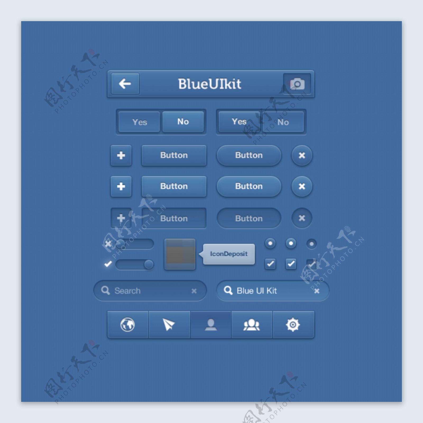 蓝色状态栏按钮复选框素材下载psd