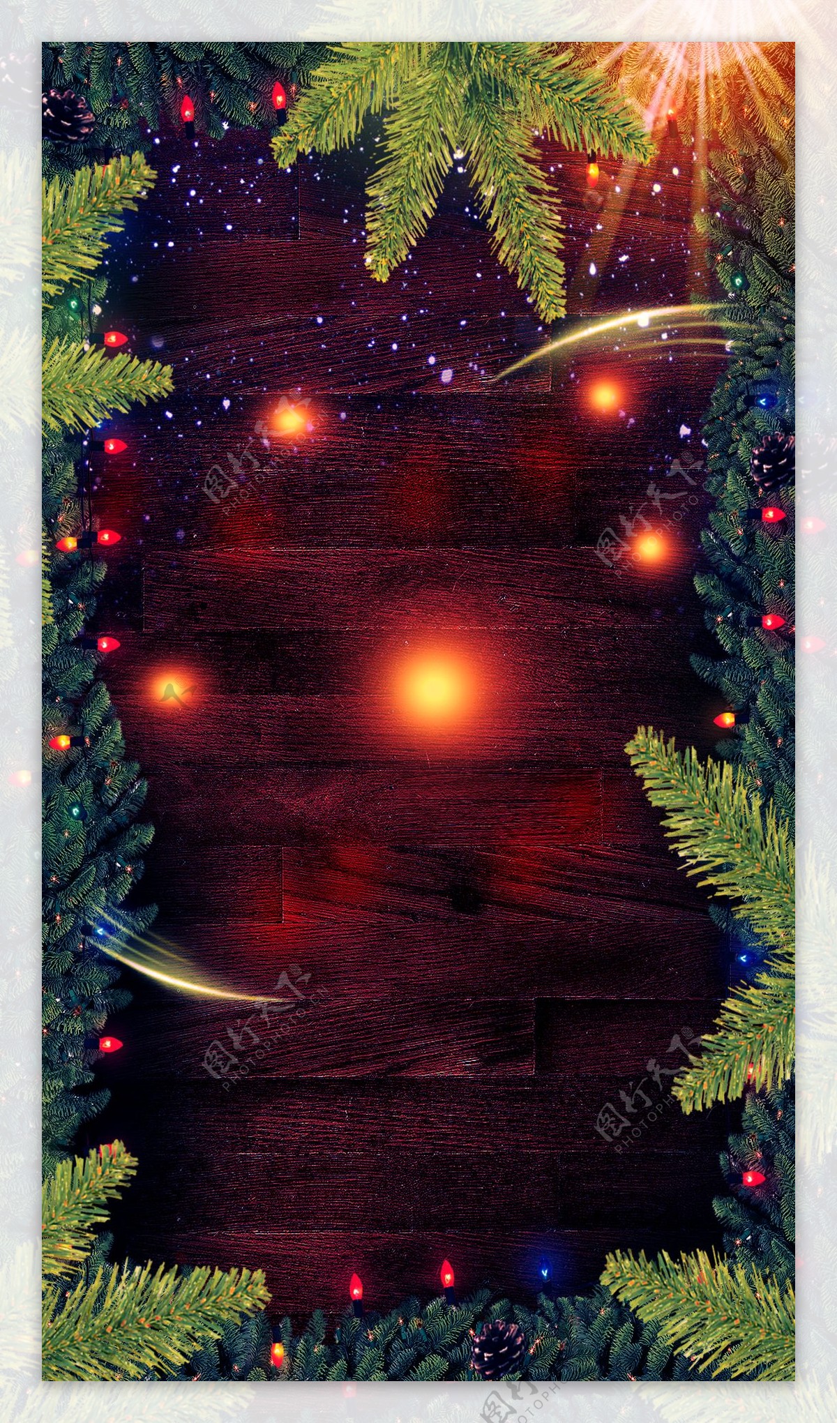 绿色圣诞树枝边框H5背景素材