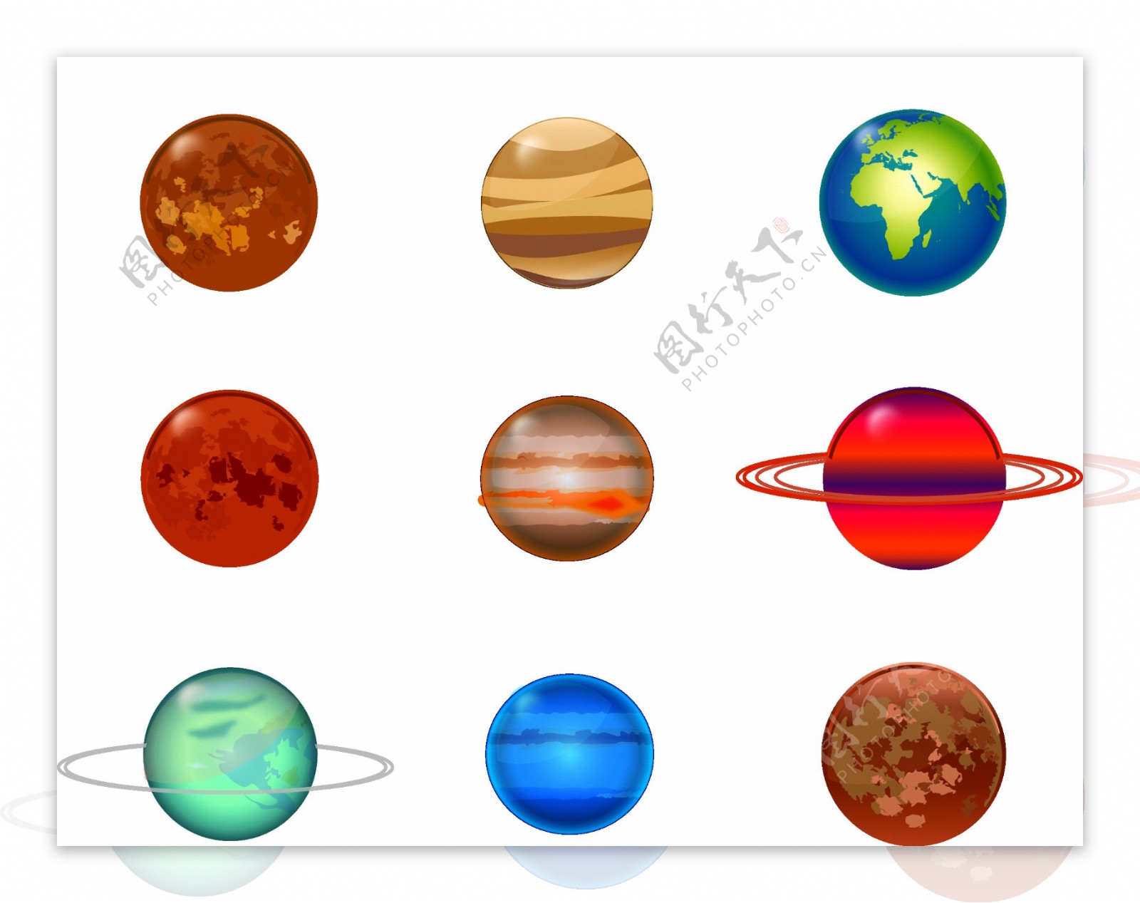 一组彩色行星设计素材
